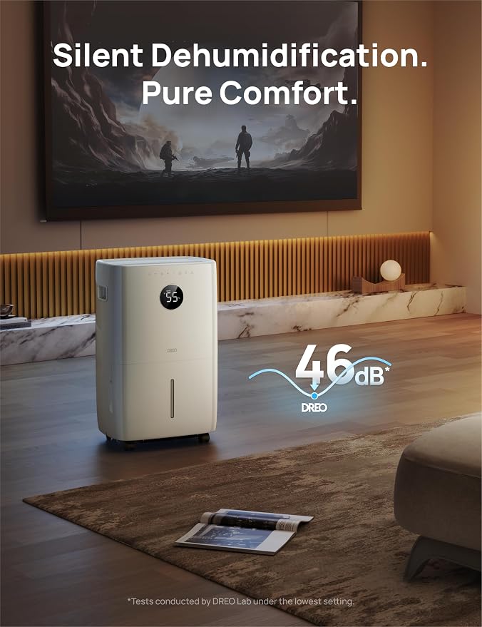 DREO 110-Pint Smart Dehumidifier for Basement, 4500 Ft² for Large Room, 2 Gallon Water Tank, Auto/Comfort/Constant Mode Dehumidifiers for Home, Bedroom, Bathroom, with Drain Hose, White, 711S - Image 8