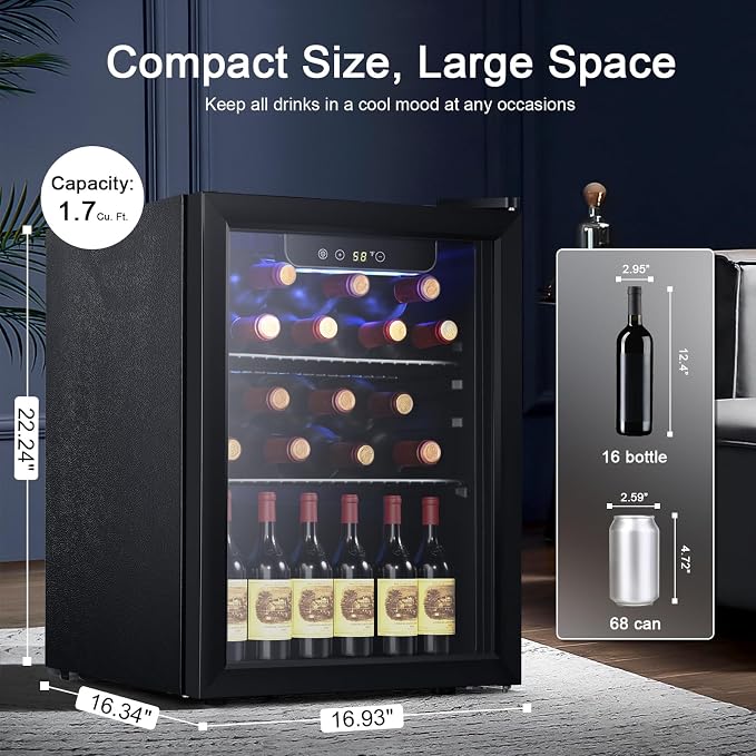 Antarctic Star Mini Fridge 68 Can Beverage Refrigerator Cooler with Glass Door,Adjustable Shelves & Digital Temperature for Soda Beer or beverage cooler for Home, Office Bar 1.7cu.ft - Image 2
