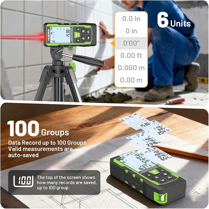 Huepar 3-in-1 Laser Measuring Tool, 400Ft Laser Measure & 33Ft Green Cross Line - Image 5