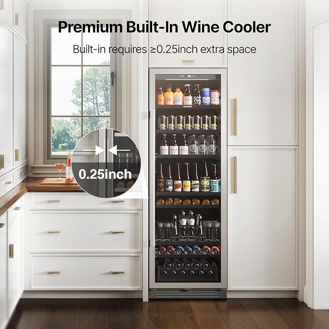 Ca'Lefort Beverage Refrigerator Cooler - 24 Inch Beverage Fridge 381 Can with Glass Door, Built-in or Freestanding Refrigerator with 3 Color LED, Drink Cooler for Soda Beer or Wine (Right-Hinged) - Image 7