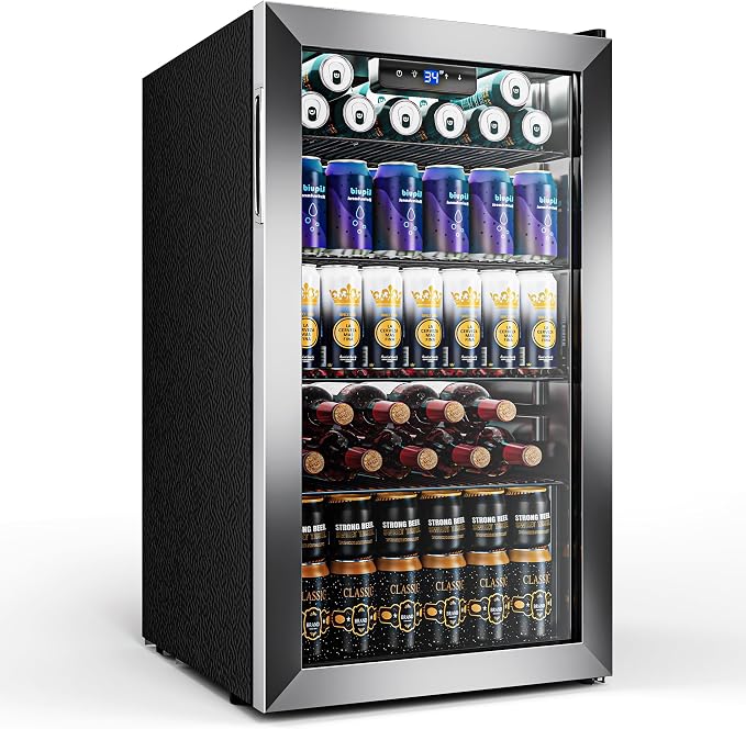 130 Can Beverage Refrigerator, Reversible Door, 3.2 Cu.Ft Drink Cooler | Glass Door, Adjustable Thermostat 34–64°F, Freestanding Beverage Fridge for Soda, Beer & Home Bar by Tehanld
