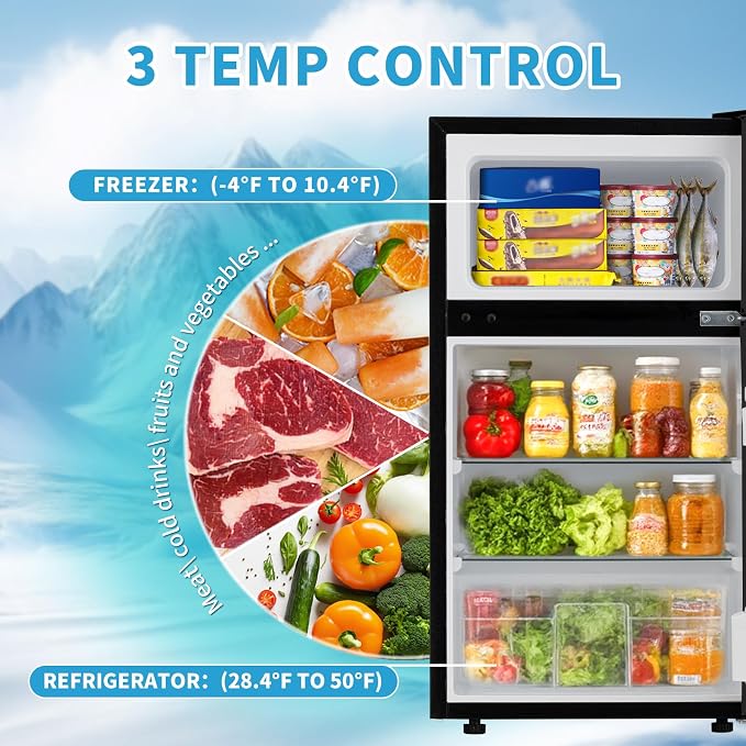 Erivess 2 Door Mini Fridge with Freezer, 3.2 Cu.Ft Refrigerator and Freezer, Adjustable Thermostat, Energy Efficient, Low Noise, Small Refrigerator for Bedroom, Dorm, Office - Image 3