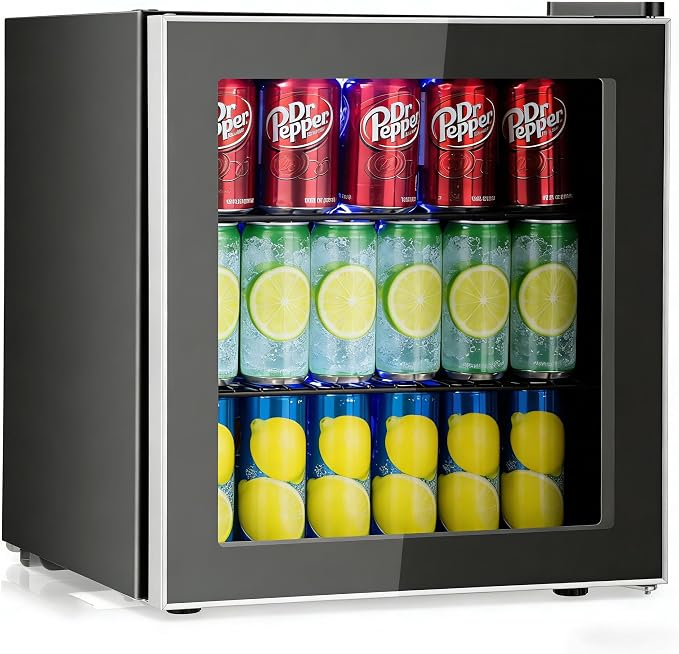 COSTWAY 60 Cans Beverage Refrigerator Cooler, Freestanding Mini Fridge | with Glass Door & Removable Shelves, Small Beverage Drink Fridge for Soda Beer Wine, 1.6 Cu.Ft by COSTWAY