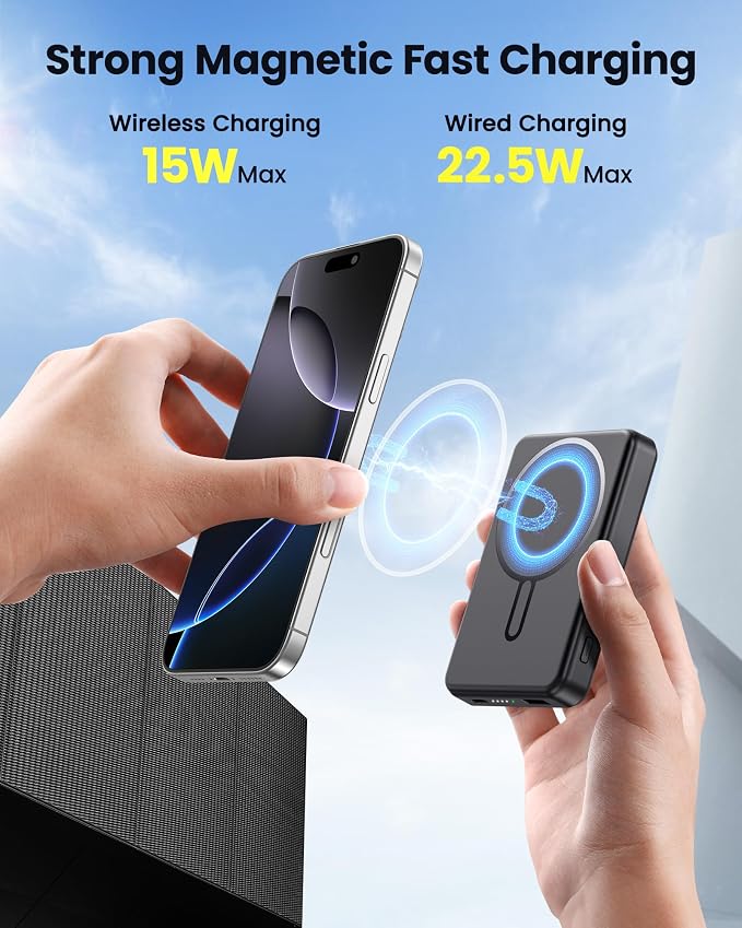 for Magsafe Battery Pack, 12000mAh Magnetic Portable Charger Power Bank PD 22.5W Fast Charging, USB C in & Out Wireless Battery Pack Phone Charger for iPhone 16/15/14/13/12 All Series - Image 2