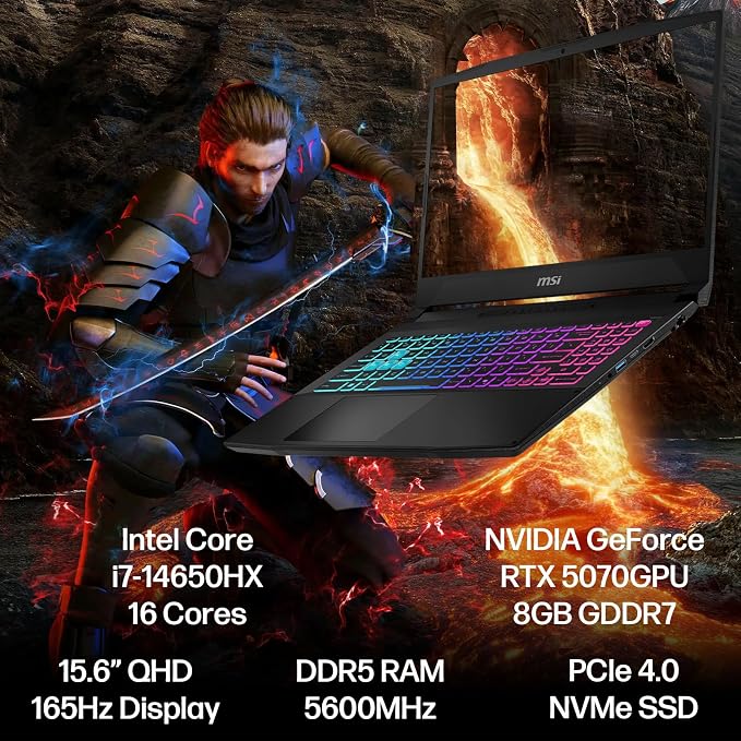 msi Katana 15 HX Gaming Laptop, Intel i7-14650HX, NVIDIA Geforce RTX 5070 | 15.6" QHD 165Hz Display, 16GB DDR5 RAM, 1TB SSD, Wi-Fi 6E, RGB Backlit, Cooler Boost 5, Win 11 Home, w/1TB Portable HDD - Image 2