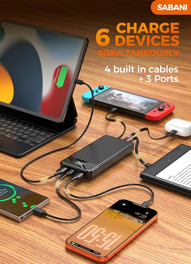 Portable Charger 35000mAh Power Bank - Powerbank with 4 Built in Cables, 22.5W Fast Charging Travel Camping Essential Battery Pack Compatible with iPhone 17 16 15 14 13 Samsung Google, 1 Pack - Image 4