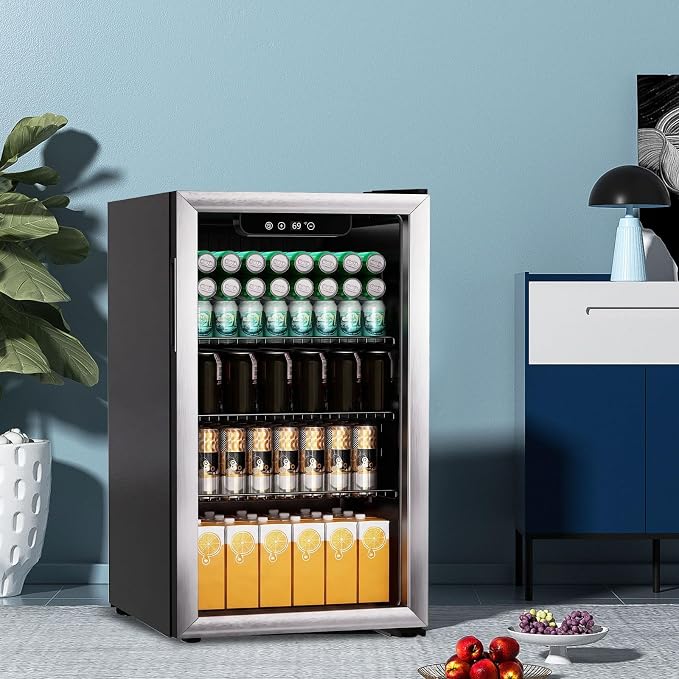 105 Can Mini Fridge, 3.0 Cu.Ft Beverage Refrigerator Glass Door | Compact Drink Fridge with Reversible Door for Soda Wine Beer, Small Cooler for Home Office Bar, Black(37-61 ℉) - Image 6