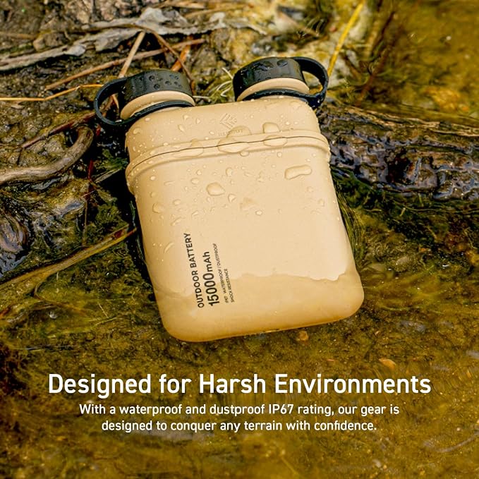 ELECOM NESTOUT Rugged Power Bank, 15000mAh Outdoor Charger, 32W USB C Fast Charging PD, Waterproof IP67, Heavy Duty Shockproof, Tactical Battery Pack for iPhone Tablet Hiking Camping Survival (Beige) - Image 3