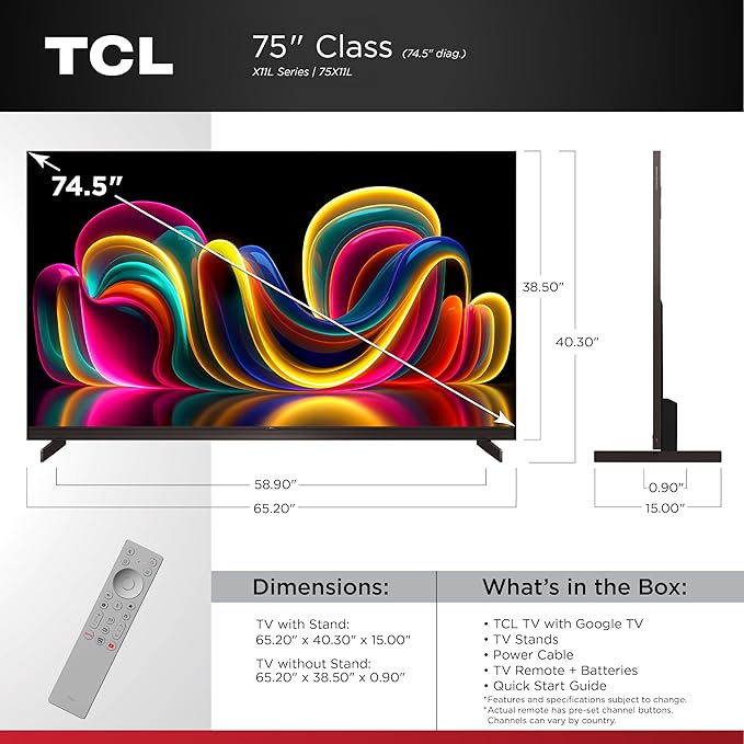 TCL 75 Inch Class X11L | SQD-Mini LED | 75X11L, 2026 Model | 144HZ Ultimate Brightness & Contrast Dolby Vision | Up to LD20K Precise Dimming | Gemini AI Smart Google TV | Dolby Atmos Bang & Olufsen - Image 2