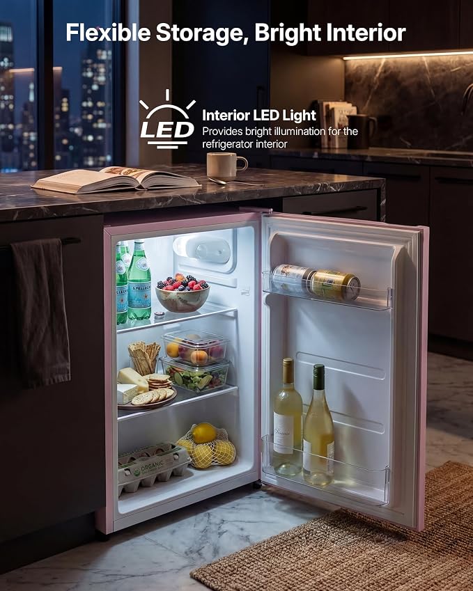 Upstreman 2.5 Cu.Ft All-Refrigerator Mini Fridge, Single Door Small Refrigerator, Dorm Fridge with 7 Adjustable Thermostat, Compact Refrigerator for Office, Bedroom or Dorm, Pink-CR26 - Image 5