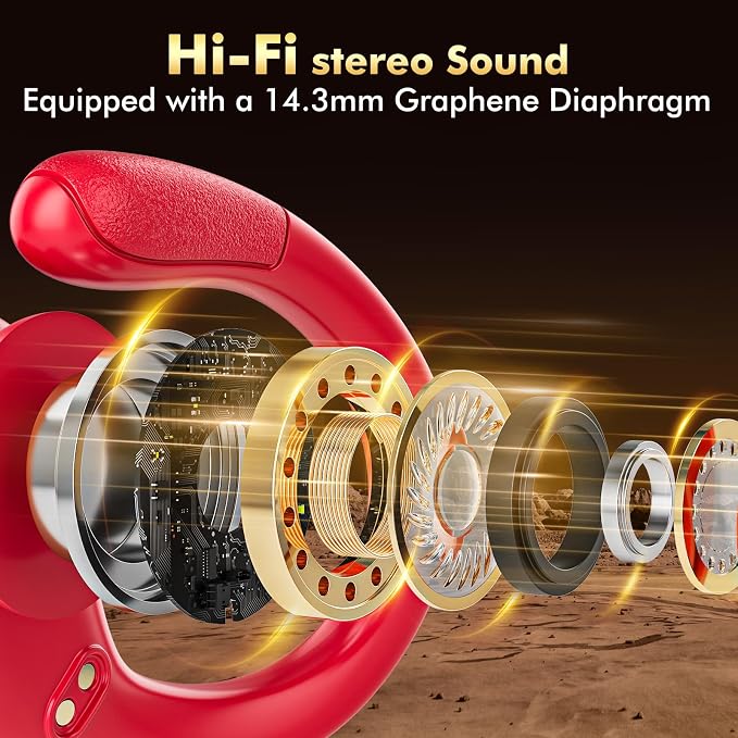 HAOYUYAN Wireless Earbuds, Sports Bluetooth Headphones, Noise Canceling Ear Buds with 80hr Playtime, LED Power Display, IPX7 Waterproof Earphones for Gym/Workout（Red） - Image 3