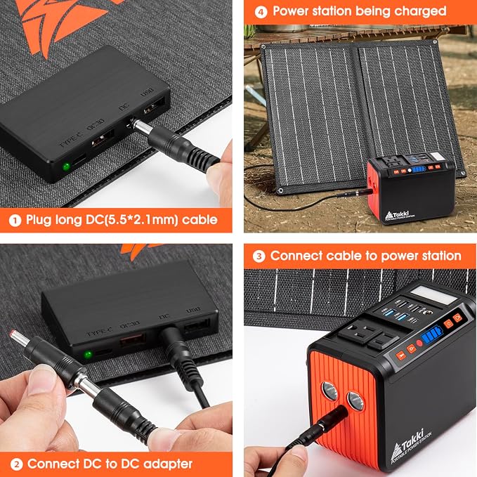 Takki 111Wh Portable Solar Generator Power Station with 21W Foldable Solar Panel, 120W Peak Solar Charger Power Bank with 110V AC DC USB Ports for Camping Emergency Outdoor Home Use - Image 5
