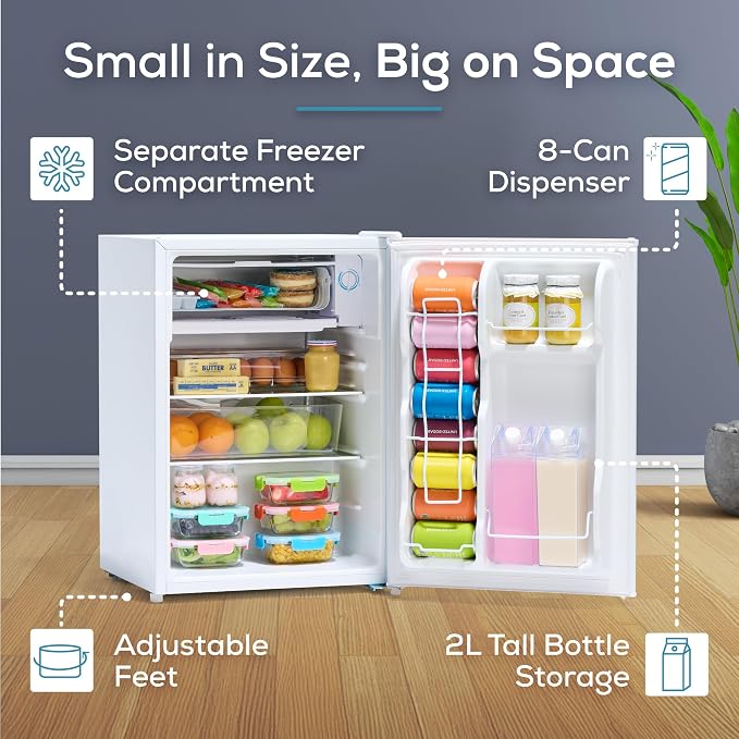 Igloo 2.6 Cu.Ft Mini Fridge with Freezer- Single Door Compact Refrigerator with Glass Shelves for Homes, Dorms & Offices- Keep Snacks, Drinks & Frozen Foods Cool with Temperature Control Fridge- White - Image 3
