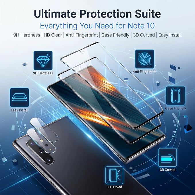 2 Pack Galaxy Note 10 Plus Screen Protector, HD Clear Tempered Glass, 2 Pack - Image 2