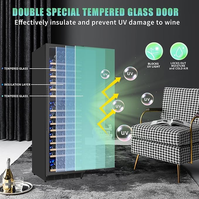 200 Bottle Dual Zone Wine Fridge, 24 Inch Large Wine Cooler Refrigerator Built-In or Freestanding, Tall Wine Cooler with Upgraded Compressor, Temperature Memory, Low Noise and Fast Cooling - Image 4