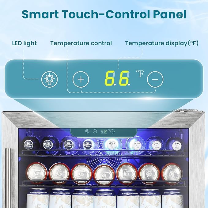 Antarctic Star 166 Can Beverage Refrigerator Cooler, 5.1 Cu.Ft Mini Fridge with Safety Lock, Beverage Cooler with Glass Door/LED Light/Adjustable Removable Shelves for Home/Office/Bar(Stainless Steel) - Image 3