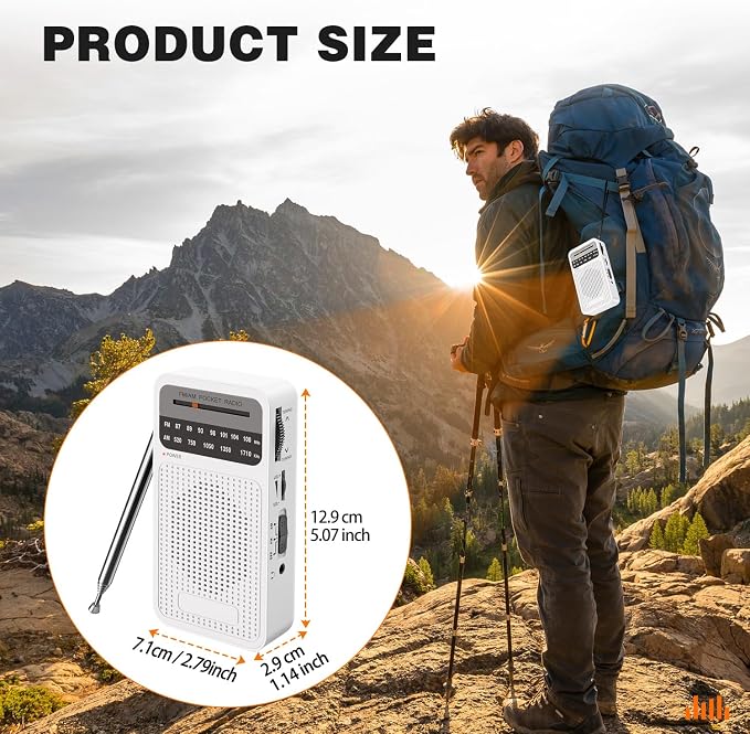 Portable Radio AM FM with Best Reception, Goodes Transistor Radio with Loud Speaker, 2AA Battery Operated, Headphone Jack for Indoor, Outdoor and Emergency Use - White - Image 6
