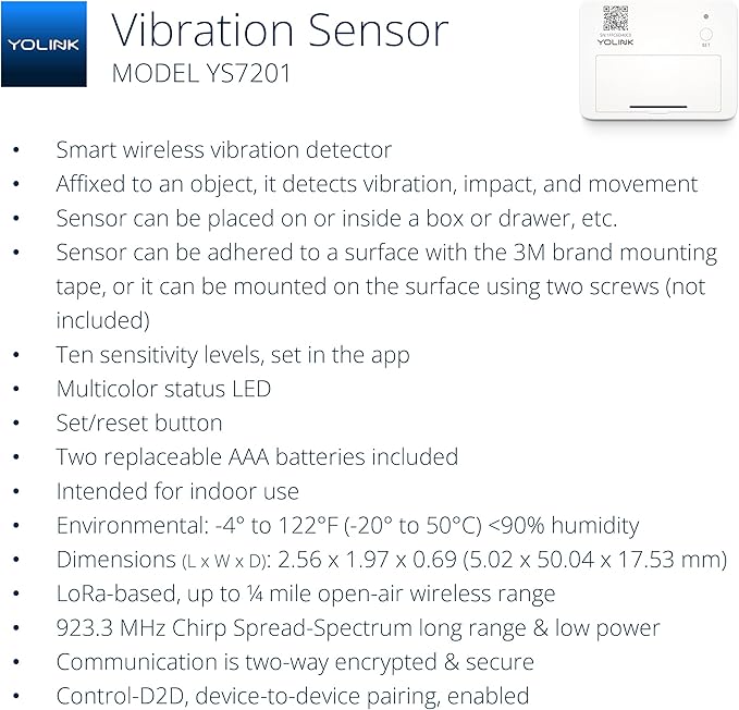 YoLink LoRa Smart Vibration Sensor; Smart Shock, Glass Break, Movement Detector - Image 2