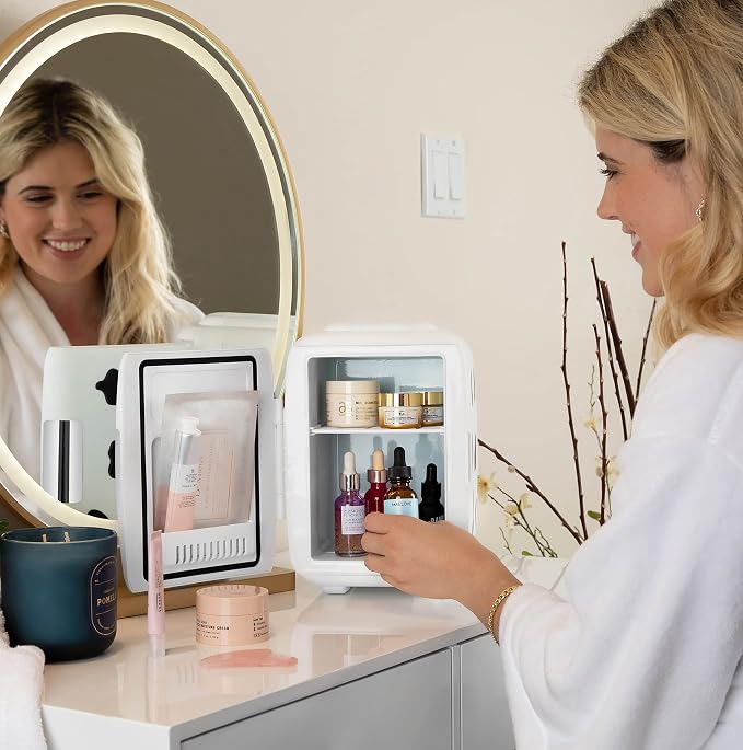Cooluli Skincare Mini Fridge for Bedroom - Car, Office Desk & Dorm Room - Portable 4L/6 Can Electric Plug In Cooler & Warmer for Food, Drinks, Beauty & Makeup, 12v AC/DC & Exclusive USB, Cow Print - Image 4