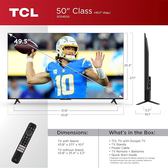 TCL 50-Inch Class S4 4K LED Smart TV with Google (50S450G, 2023 Model), Dolby Vision, HDR Pro, Atmos, Assistant Built-in Voice Remote, Works Alexa, Streaming UHD Television - Image 3