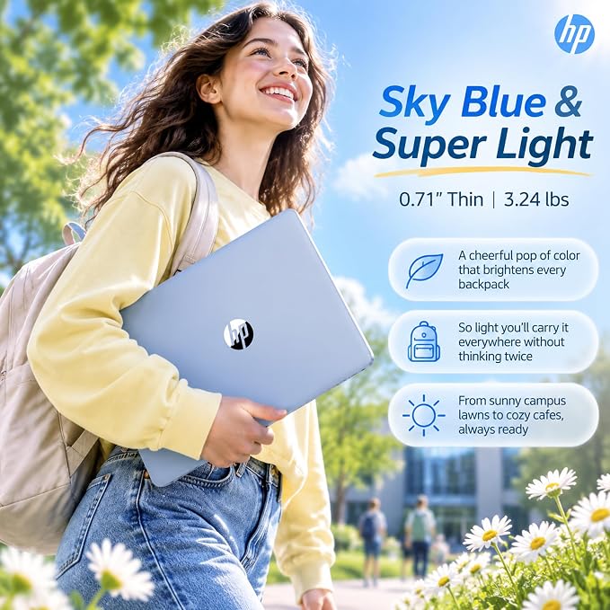 HP 14 Laptop for Students and Home Use, Intel Processor N150, 16GB RAM | 128GB UFS+256GB MSD, 14" HD Display, Wi-Fi 6, 1-Year Microsoft 365, Copilot AI Key, Lightweight, Sky Blue, W/Mouse - Image 4
