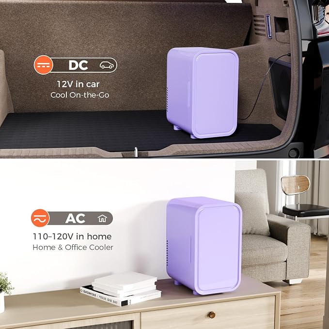 OSTBA Mini Fridge for Skincare, 6 Liter/8 Can 110V AC/DC Portable Thermoelectric Cooler Refrigerators for Bedroom, Skincare, Beverage, Office, Dorm Room and Car, Purple - Image 8