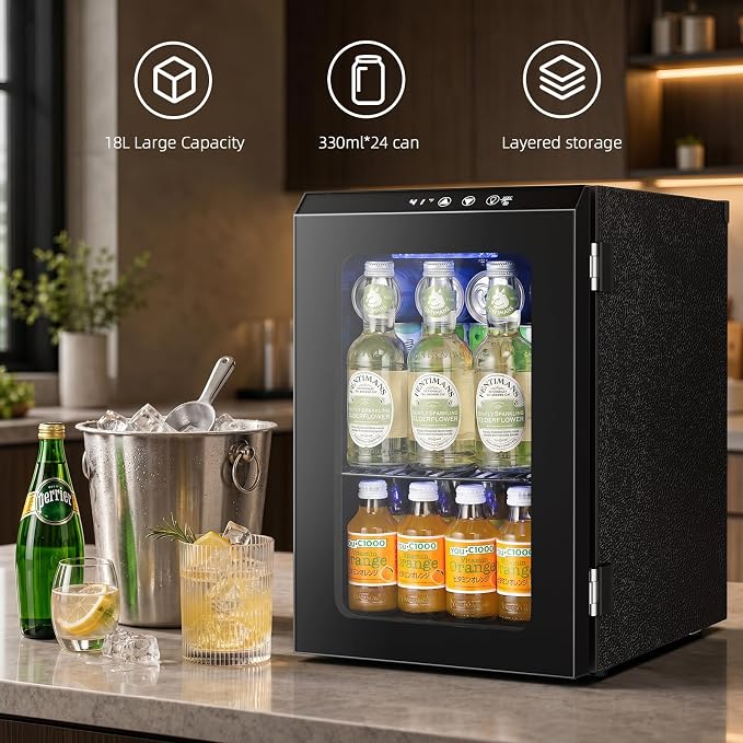 Antarctic Star 18L Mini Fridge Cooler 24Can, Beverage Refrigerator with Quiet Compressor, LED Light,Freestanding Small Fridge with Electronic Temperature Control for Home and Bar(40-61 ℉) - Image 7