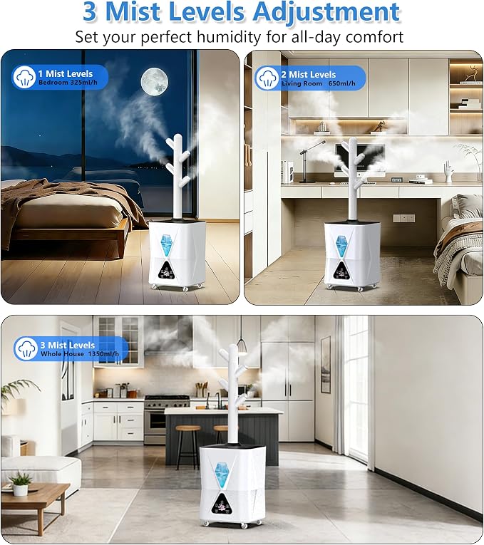 Humidifier Large Room,13L/3.43Gal 1400 sq.ft, Cool Mist Humidifiers for Bedroom with 1350mL/H Spray Output for Home, Office, Plants, Warehouse, House - Image 5