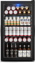 130 Can Beverage Refrigerator, 3.2 Cu.ft Mini Fridge, Glass Door, Black | 34-64°F, LED Interior Light, Adjustable Removable Shelves, Beverage Cooler for Bedroom, Office, Bar by Manastin