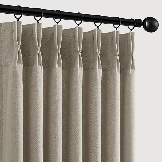 Memory Trained Pinch Pleated Curtains 108 Inches Long, Viral Linen Pinch Pleat by ANRODUO