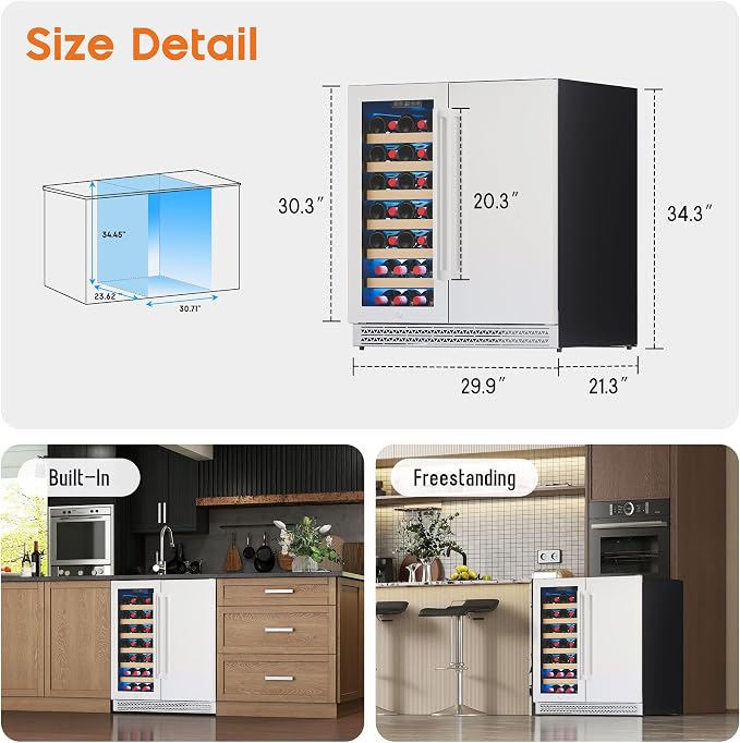 Albott 30 Inch Wine and Beverage Refrigerator, Dual Zone Wine Cooler | 37–64℉ Digital Temperature Control, Built-in or Freestanding Design, Holds 33 Bottles & 100 Cans Beer, Soda, Champagne - Image 8