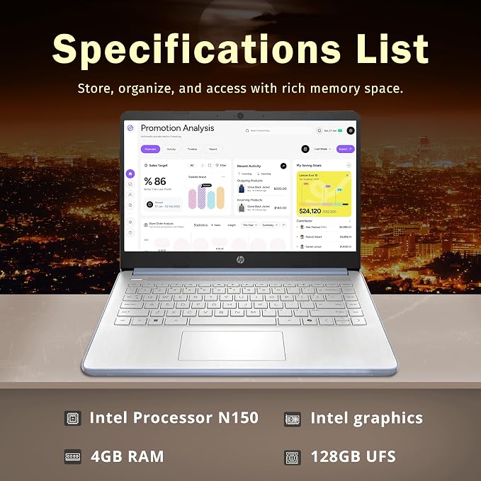 HP Stream 14" HD Laptop, Intel Processor N150, 4GB RAM, 128GB UFS, Intel Graphics, Copilot, Fast Charge, Wi-Fi 6, Windows 11 S, Sky Blue (Renewed) - Image 2