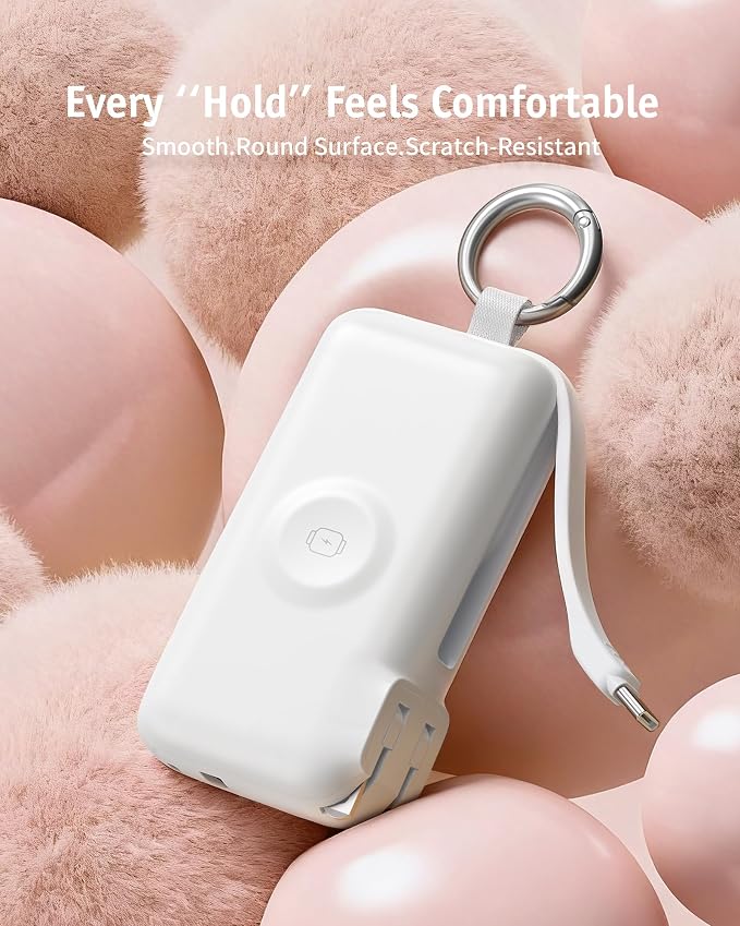 RORRY Flow Portable Charger, 10000mAh 40W Fast Charging Power Bank with Built-in USB C Cable and Foldable Wall Plug, Battery Pack Travel Essentials for iPhone 17/16/15, Apple Watch, iPad, MacBook - Image 8