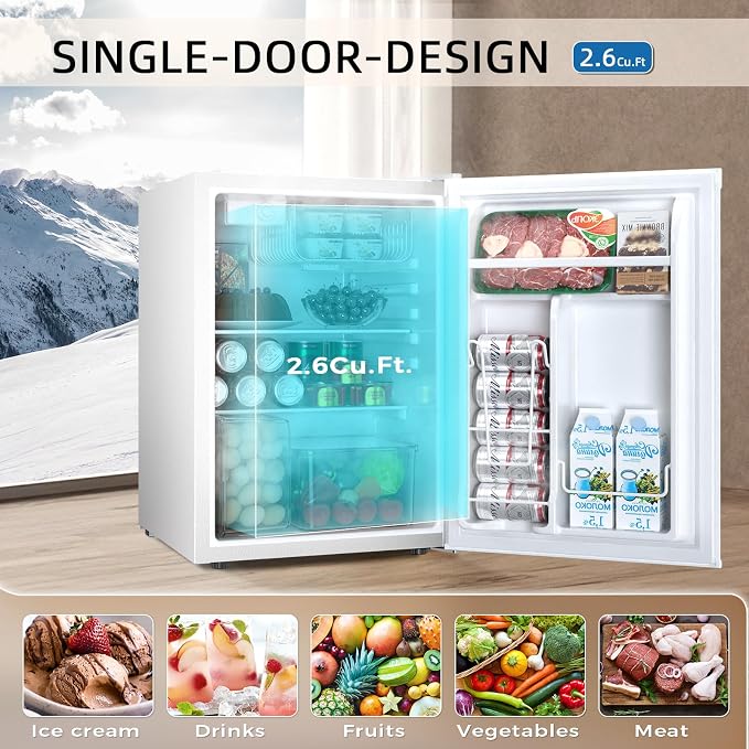 Antarctic Star Mini Compact Refrigerator with Freezer, 2.6 Cu.Ft. Single Door Adjustable Removable Shelves for Apartment/Dorm/Office,WHITE - Image 2