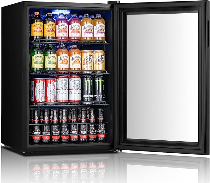 Yeego Beverage Refrigerator Drink Cooler, 155 Cans Mini Fridge | Double-pane Glass Door, for Soda Wine Beer Home Office Bar, 34°F-54°F Temperature Control, , Adjustable Shelves, Black - Image 8