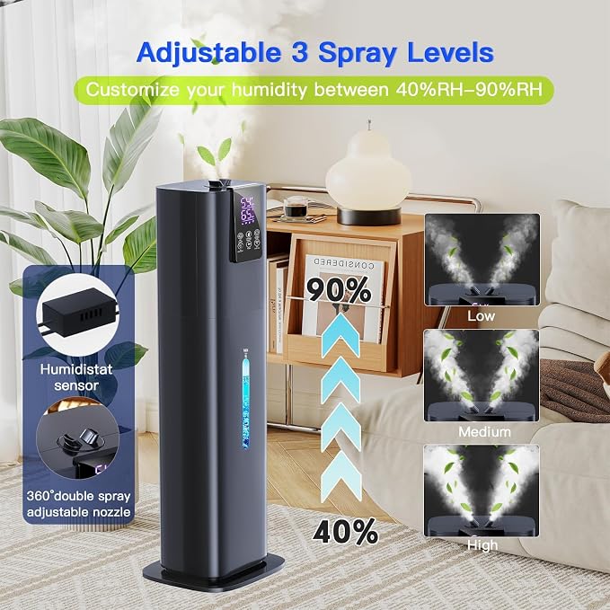 Smart Humidifiers Large Room Bedroom Home, 2.11Gal(8L) Quiet Top Fill Cool Mist Humidifier, Smart App & Remote Control, 3 Speed Humidifier with 360° Nozzle, Humidity Setting for Baby Office(Blue) - Image 4