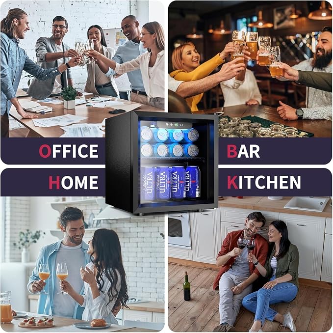 48 Can Beverage Refrigerator Cooler, Mini Fridge Glass Door with Adjustable Shelves, Freestanding Beverage Fridge with Blue LED for Home/Office/Dorm/Bar, 1.3 Cu.ft - Image 7