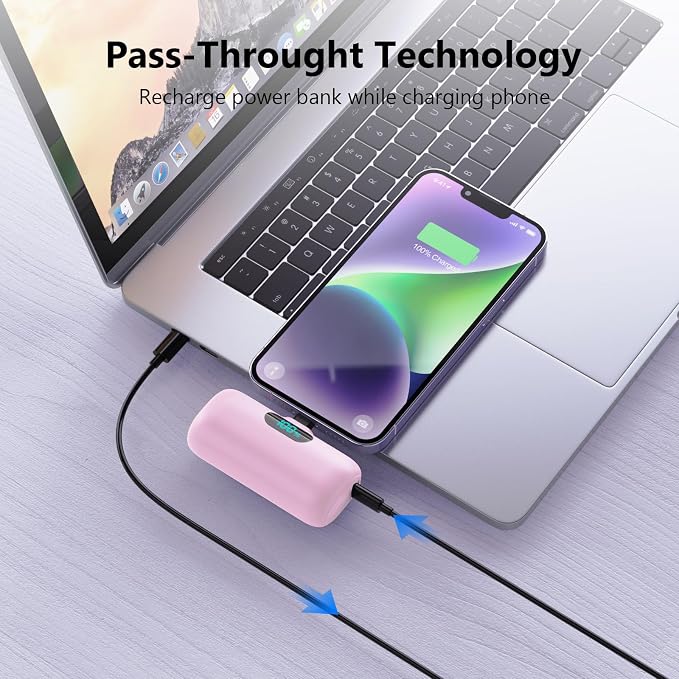 Mini Portable Charger for iPhone,Upgraded 5000mAh PD Fast Charging Battery Pack,LCD Display Cute Power Bank Portable Phone Charger for iPhone 14/14 Pro Max/13/13 Pro/12 Pro/11/XS/XR/X/8/7/6-Pink - Image 7