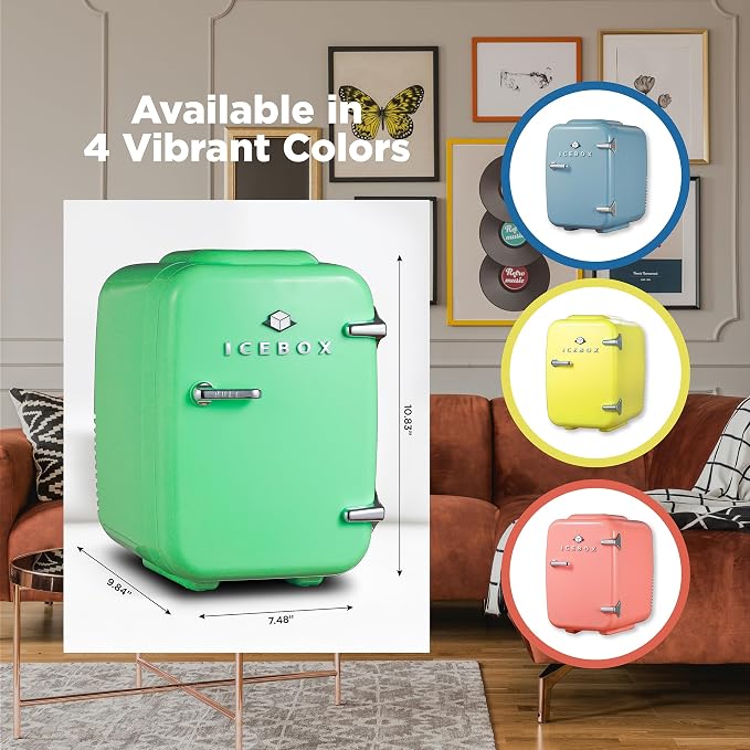 IceBox 4-Liter Mini Fridge Cooler/Warmer, IBMF4MNT, Mint Green | Portable Refrigerator Holds 6 Cans, Compact for Skincare, Beverages and Food, Includes 120V AC and 12V Car Adapters - Image 7