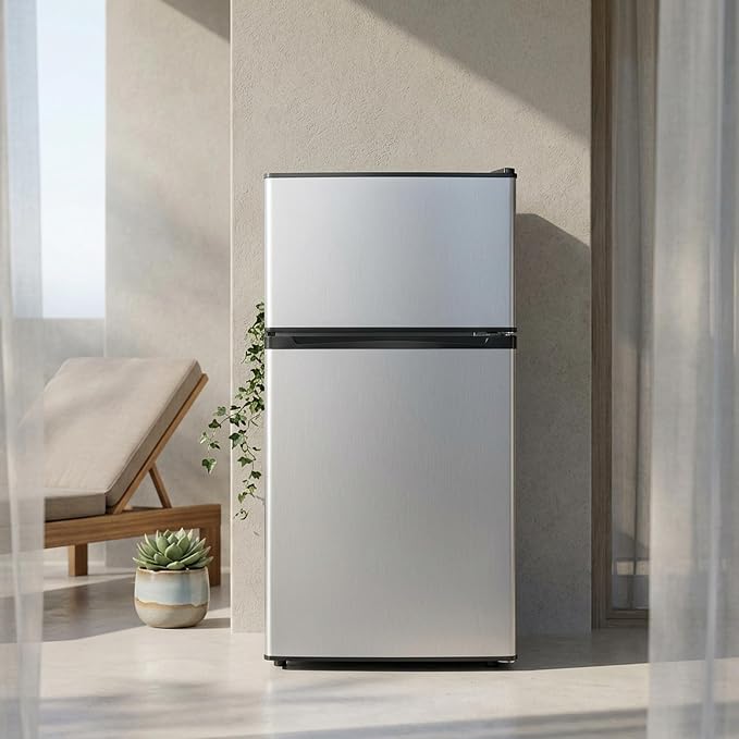 3.2 Cu.Ft Mini Fridge with Freezer, 2 Door Small Refrigerator with Adjustable Thermostat Energy-efficient Low Noise, Compact Fridge for Bedroom, Office, Dorm, Silver - Image 8