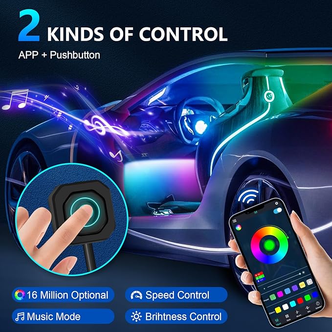 Acrylic Interior Car Lights - 6 in 1 LED Strip Lights - Image 3