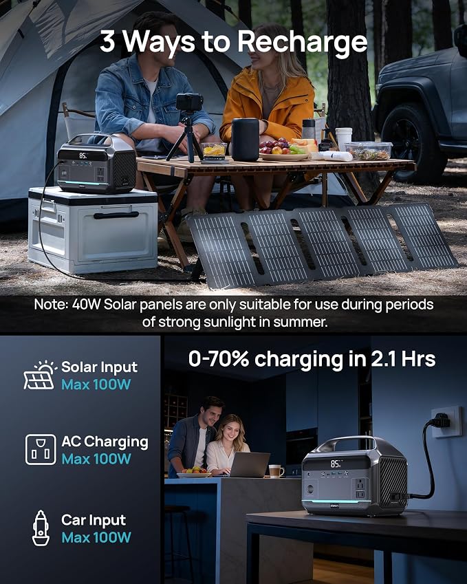 DaranEner Portable Power Station 600W, 288Wh LiFePO4 Battery Backup Power w/2×600W AC Outlets (1200W Surge), 2.2H Fast Charging, Solar Generator for Outdoor Camping/RVs/Home Emergency (Solar Optional) - Image 6