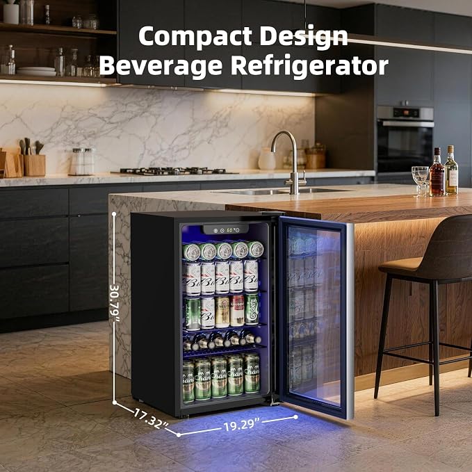 Antarctic Star mini fridge -130 can beverage refrigerator cooler glass door for soda beer or wine, small drink dispenser for home, office bar 3.2cu.ft - Image 6