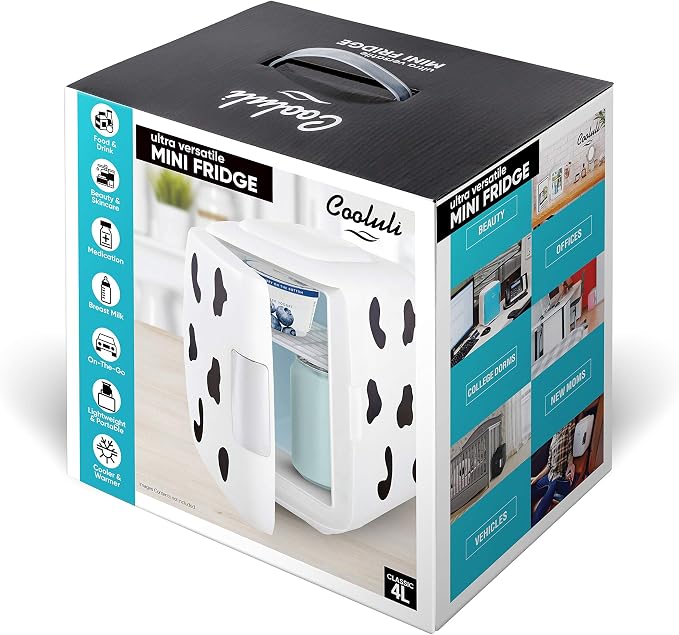 Cooluli Skincare Mini Fridge for Bedroom - Car, Office Desk & Dorm Room - Portable 4L/6 Can Electric Plug In Cooler & Warmer for Food, Drinks, Beauty & Makeup, 12v AC/DC & Exclusive USB, Cow Print - Image 9