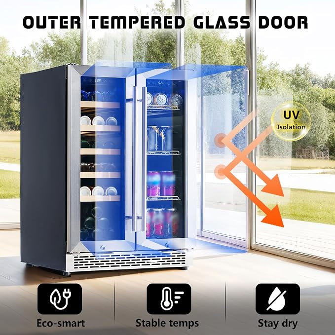 Albott 24 Inch Dual Zone Beverage Refrigerator, Glass Door Wine Cooler | Freestanding/Under Counter Wine and Beer Fridge, Holds 20 Bottles & 78 Cans, Ideal for Kitchen, Bar, Office, 34-64℉ & 41-68℉ - Image 6