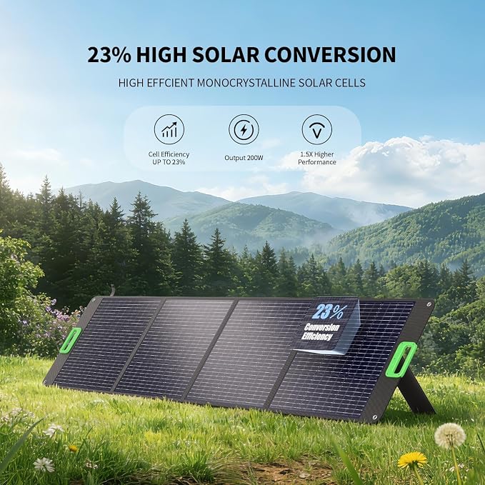 GRECELL 1200W Portable Power Statio with 200W Portable Solar Panel 23.5% High Efficiency Solar Panel, 672Wh LiFePO4 Battery Solar Generator with 9 Output Ports for Outdoor Camping, RV, Travel - Image 5