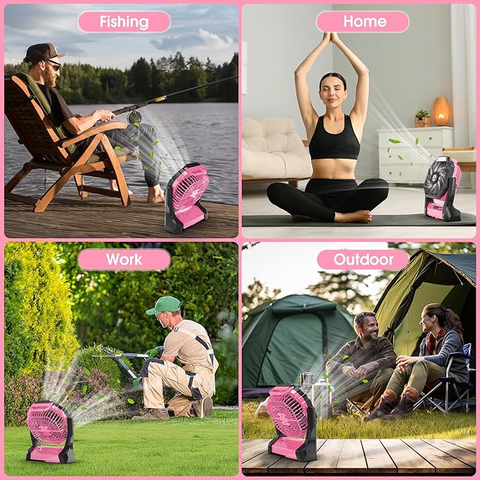 Peouix Portable Rechargeable Fan, 20000mAh Cordless Battery Powered Camping Tent Fans with LED Lantern, Small USB C Operated Outdoor Ventiladores for Travel Camp Fishing Office Home Essentials - Image 7