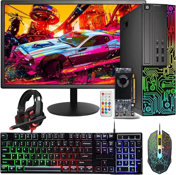 Dell OptiPlex PC,Core I5,24'' Monitor,RX 550 4G,16G RAM,512G SSD(Renewed) | Gaming Computer PC,i5 up to 3.6G,24 inch FHD,WiFi, ARGB,4K Support,DP, HDMI,DVI,Headset,Windows 11 Pro,Home or Office PC by Amazon+Renewed
