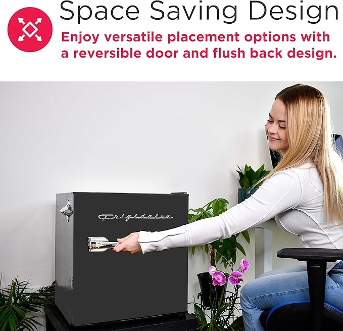FRIGIDAIRE Black Retro Mini Refrigerator-Energy Saving-Adjustable Thermostat Control-Side Mounted Bottle Opener-Ideal for Dorm, Office, RV, Garage, Apartment 1.6 Cubic Feet - Image 7