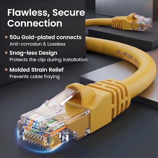 GEARit Cat 6 Ethernet Patch Cables 5 ft Yellow, High Speed 24AWG 10Gbps RJ45 - Image 4